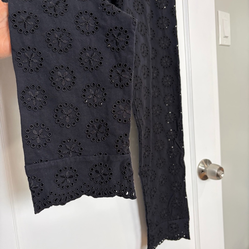 JOHNNY WAS Ayla Black Eyelet Lace Legging Scalloped Hem Pants - Picture 9 of 13